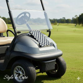 Solid Ivory with Deep Navy Square Pattern ゴルフタオル