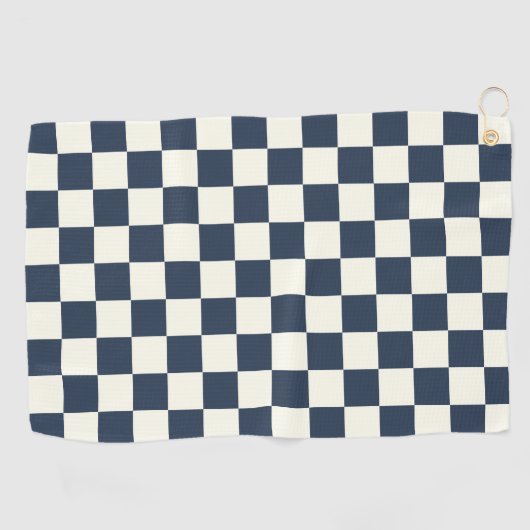 Solid Ivory with Deep Navy Square Pattern ゴルフタオル (横)