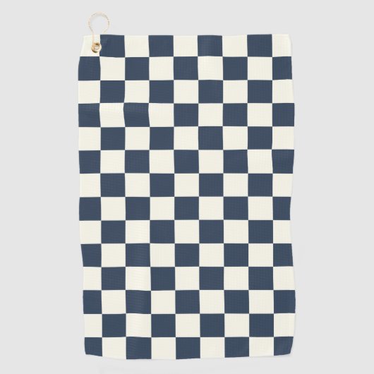 Solid Ivory with Deep Navy Square Pattern ゴルフタオル (正面)