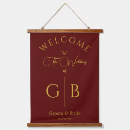Solid Maroon Wedding Reception Entrance 吊り下げ型タペストリー