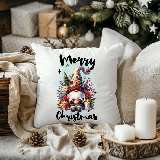 Solitary Christmas Gnome with Floral Crown Candle クッション