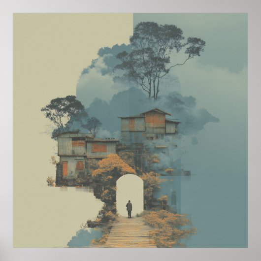 Solitary Figure Surreal Floating Shantytown ポスター (正面)