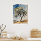 Solitary Olive Tree Botanical Art Print ポスター (キッチン)