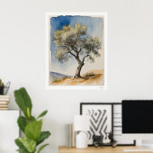 Solitary Olive Tree Botanical Art Print ポスター (ホームオフィス)