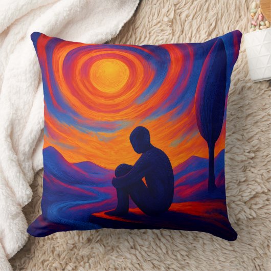 Solitude Under the Sun Abstract Blue and Orange クッション (ブランケット)