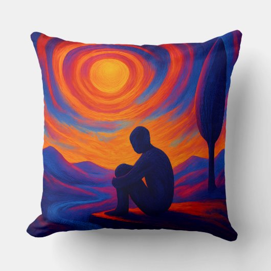 Solitude Under the Sun Abstract Blue and Orange クッション (正面)