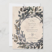 Somber Gothic Floral Wreath steel grey gold 招待状 (正面)