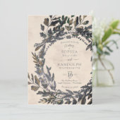 Somber Gothic Floral Wreath steel grey gold 招待状 (スタンド正面)