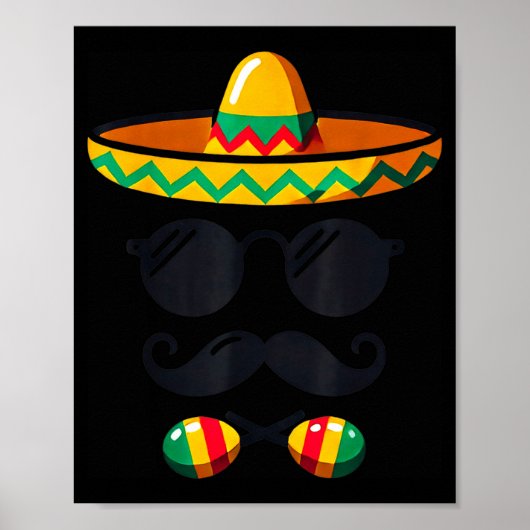 Sombrero Face Cinco De Mayo Mustache Fiesta Men Bo ポスター (正面)