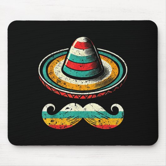 Sombrero Face Cinco De Mayo Mustache Fiesta Men Bo マウスパッド (正面)
