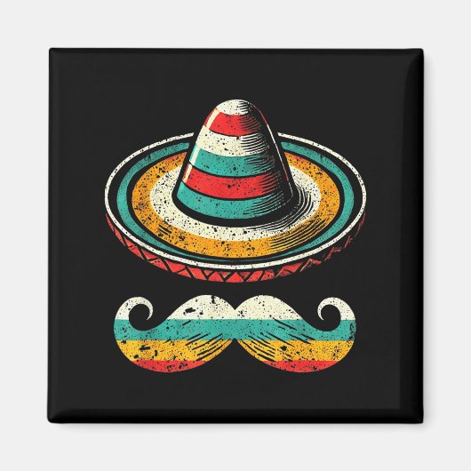 Sombrero Face Cinco De Mayo Mustache Fiesta Men Bo マグネット (正面)