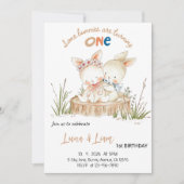 Some Bunnies Are Turning ONE ツインズ 1歳の誕生日 招待状 (正面)