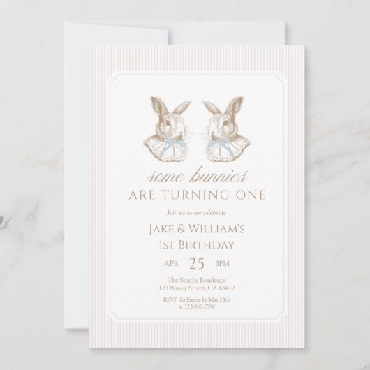 Some Bunnies Are Turning One brothers Birthday 招待状 (正面)