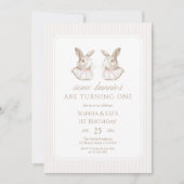 Some Bunnies Are Turning One Twin Birthday 招待状 (正面)