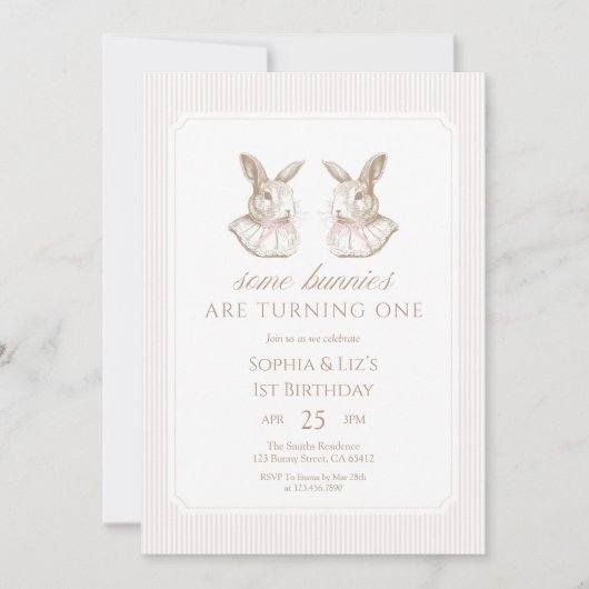Some Bunnies Are Turning One Twin Birthday 招待状 (正面)