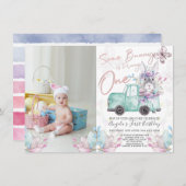 Some Bunnyが1つの春誕生日写真を回している 招待状 (正面/裏面)