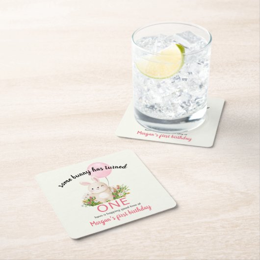 Some Bunnyは一つのシンプルかわいい女の子1歳の誕生日 スクエアペーパーコースター (インサイチュ)