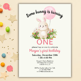 Some Bunnyは一つのシンプルかわいい女の子1歳の誕生日 招待状