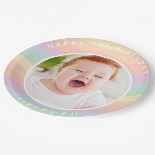 Some Bunnyは可愛いレインボーの誕生日写真 ペーパープレート (アングル)