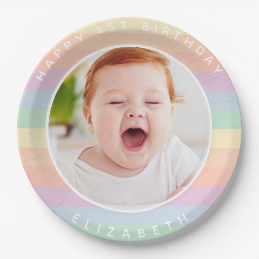 Some Bunnyは可愛いレインボーの誕生日写真 ペーパープレート (正面)