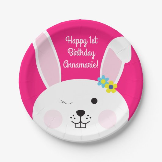 Some Bunnyは1つの可愛いウサギ1番目の誕生日パーティー ペーパープレート (正面)