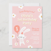 Some Bunnyは1つの可愛いレトロ1st誕生日パーティー 招待状 (正面)
