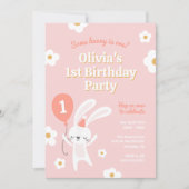 Some Bunnyは1つの可愛いレトロ1st誕生日パーティー 招待状 (正面)
