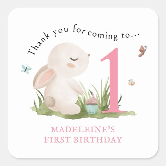 Some Bunnyは1つの最初の誕生日ありがとう スクエアシール (正面)