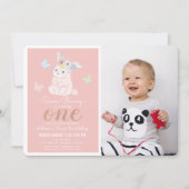 Some Bunnyフローラピンクガール1stフォト誕生日 招待状 (正面)