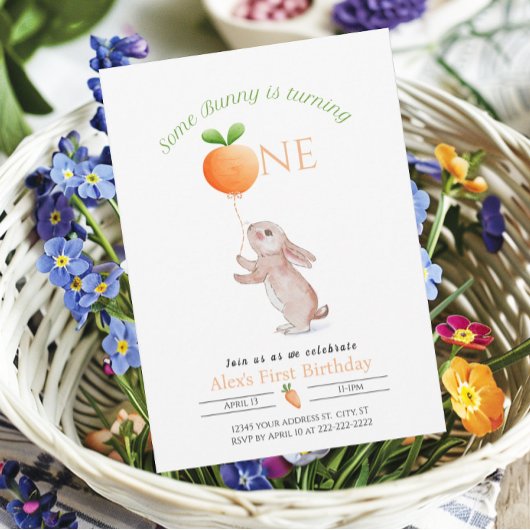 Some Bunny 1st誕生日ニンジン風船カスタマイズ 招待状