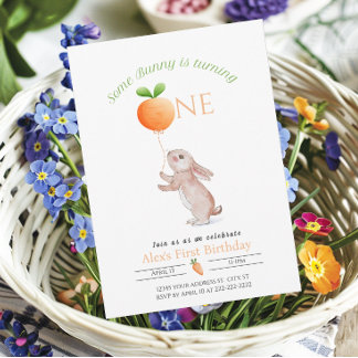 Some Bunny 1st誕生日ニンジン風船カスタマイズ 招待状