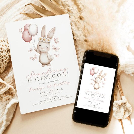Some Bunny 1st Birthday Invitation: Daisies  招待状