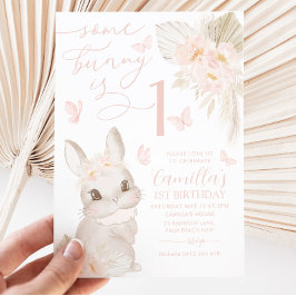 Some Bunny 1th誕生日ボホピンクバタフライかわいい 招待状