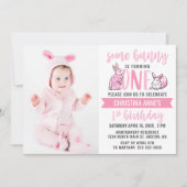 Some Bunny 1th Birthday Pink Cute Girl Photo 招待状 (正面)