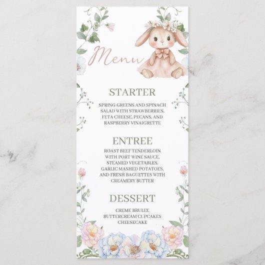 Some Bunny Baby Shower 4x9 Menu Card メニュー (正面)