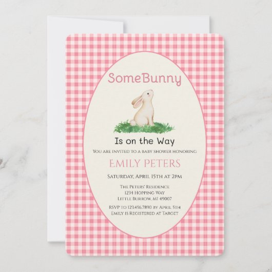 Some Bunny Baby Shower Pink 招待状 (正面)