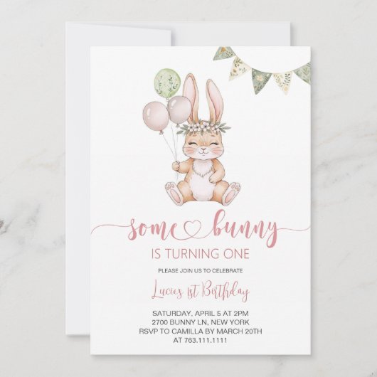  Some Bunny Birthday Party 招待状 (正面)