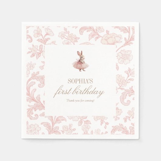 Some Bunny Birthday Pink Bunny Party スタンダードカクテルナプキン (正面)