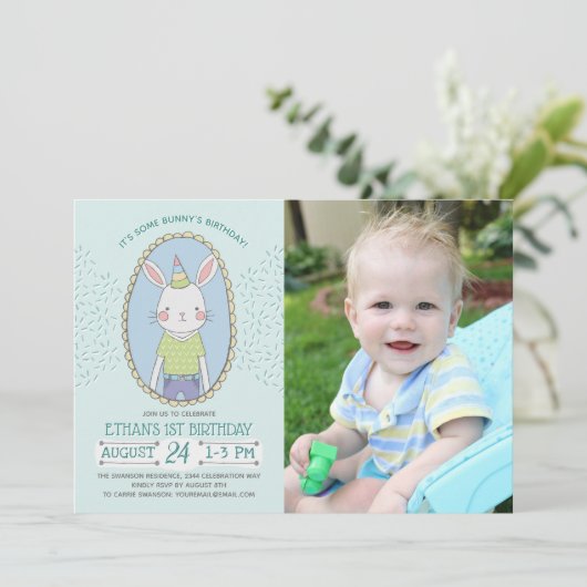 Some Bunny Boys 1st Birthday Photo 招待状 (スタンド正面)