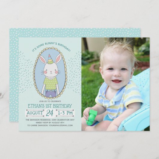 Some Bunny Boys 1st Birthday Photo 招待状 (正面/裏面)