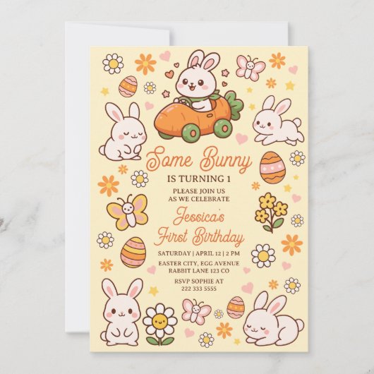 Some Bunny Cute Easter 1st Birthday Party 招待状 (正面)