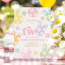 Some Bunny Daisy フラワーパステル スプリング 2歳の誕生日 招待状