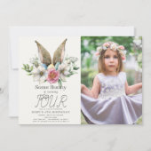Some Bunny Earフローラピンクガール誕生日写真 招待状 (正面)