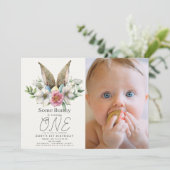 Some Bunny Ear Girl Pink 1st Birthday Photo 招待状 (スタンド正面)