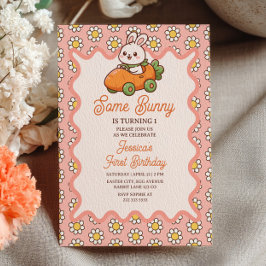 Some Bunny Easter Baby Girl 1st Birthday Party 招待状