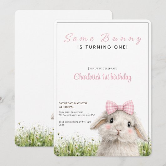 Some Bunny First Birthday 招待状 (正面/裏面)