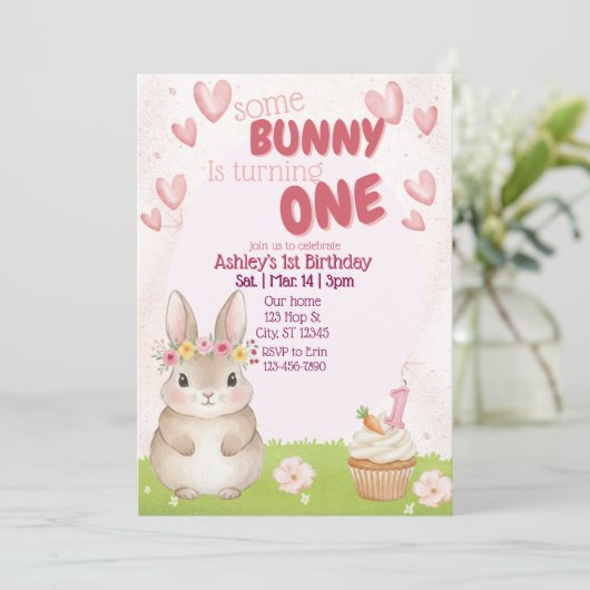 Some Bunny First Birthday, Pink Invitation 招待状 (スタンド正面)