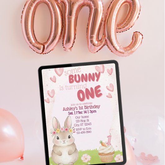 Some Bunny First Birthday, Pink Invitation 招待状