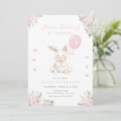 Some Bunny Floral Girl Pink Bunny Birthday 招待状 (スタンド正面)
