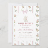 Some Bunny Floral Stripe 1st Birthday 招待状 (正面)